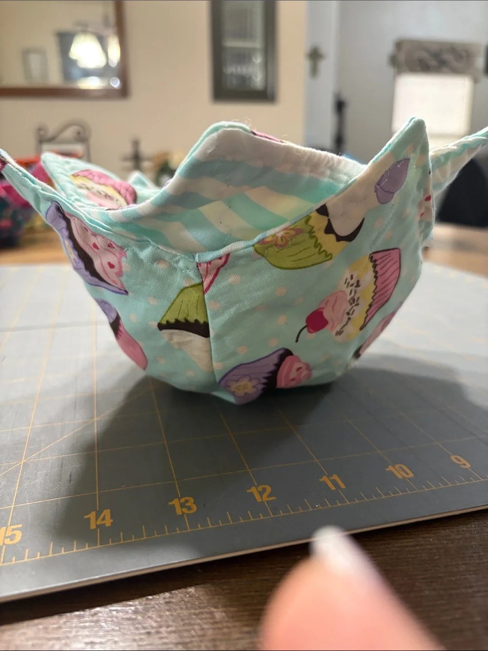 set of two smaller bowl cozies. Cupcake Print Fabric  - Pink & Aqua